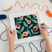 Bộ kim đục thêu DIY - Bộ đồ thủ công bằng vải nỉ dày có tay cầm bằng gỗ, màu hồng/xanh lam, phù hợp với mọi mùa, bao gồm kim lỗ lớn và phụ kiện thiết kế hoa, đồ thủ công theo mùa | Sở thích sáng tạo | Thiết kế có họa tiết - Nhiều màu - Xem 5