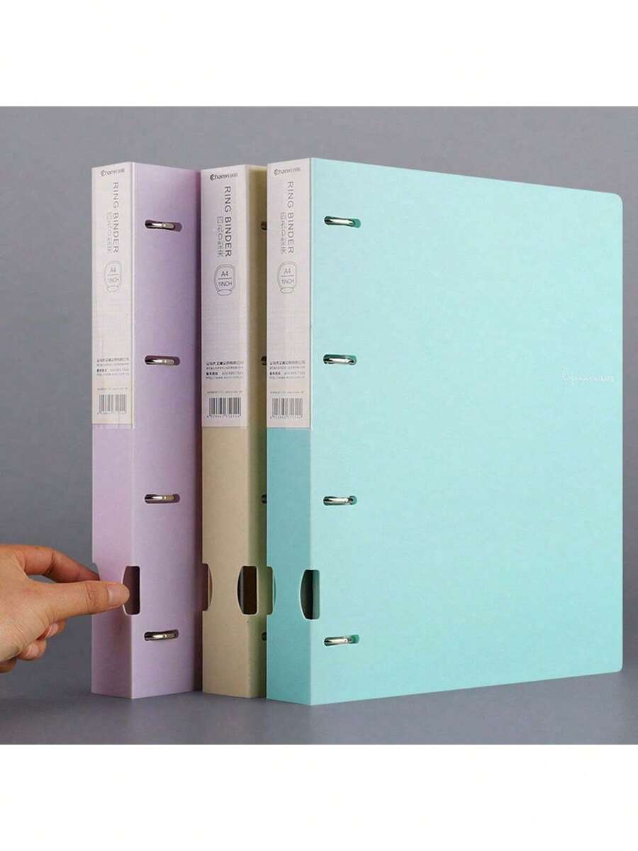 1pc Morandine Color A4 File Folder, D-Ring 4-Hole Document Organizer Binder,Back To School,School Supplies - Multicolor - View 1
