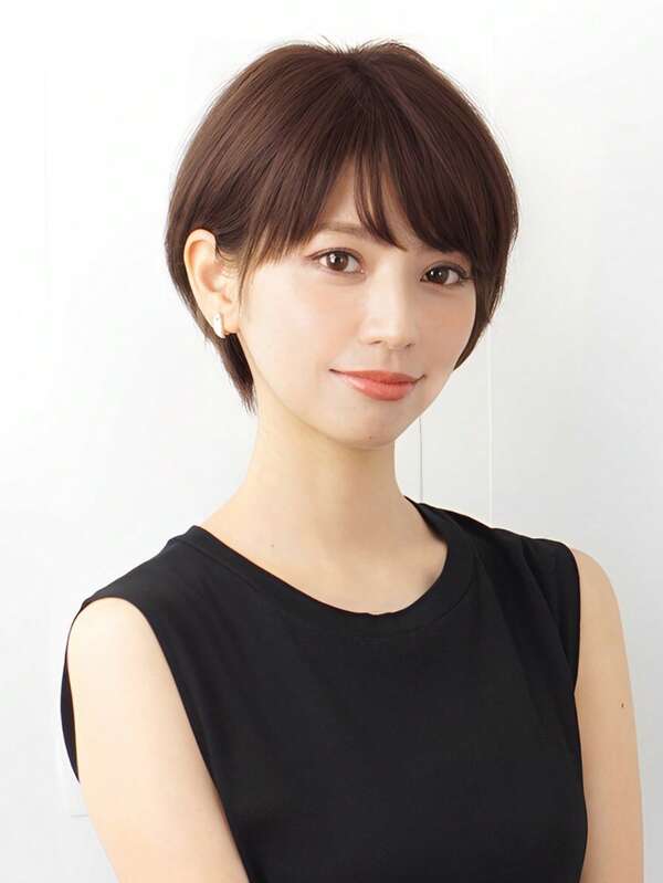 real me. 6 Inch Short Pixie Cut Colored Human Hair Wigs With Bangs Full Machine Made Wigs For Women Brown Wig