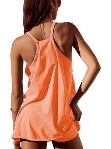Women Athletic Mini Dresses Built-In Shorts Set Summer Sleeveless Sundress Hot Shot Mini Dress - 橘色 - 查看 2