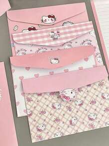 Sanrio Sanrio 4 sztuki/zestaw uroczych różowych kopert z kotem, prosty papier firmowy kreatywny kot z kreskówek, proste i szykowne artykuły piśmiennicze z kreskówek, romantyczne prezenty w postaci ręcznie pisanych listów dla kochanków, rodziny, przyjaciół