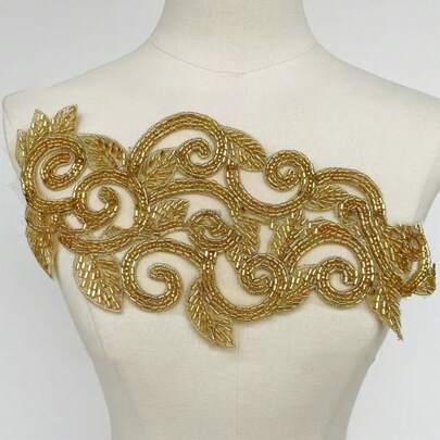 1pc Embroidered Applique Patch, For DIY Women's Dress Pearls Trim Decor Accessory