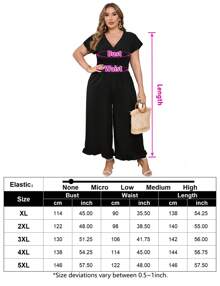 GoyRrbay Plus Size Loose Jumpsuits For Women Summer Short Sleeve One Piece Outfit Elastic Waist Wide Leg Floral Jumpsuits - màu đen - Xem 5