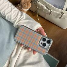 Grid Silver Frame Yellow Plaid Pattern Phone Case Compatible With Apple IPhone 16 Pro Max / 15 Pro Max / 14 Pro / 13 - Orange - View 8