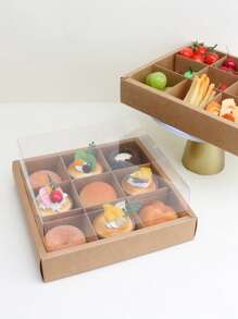 2pcs/4pcs 9-Grid/4-Grid/6-Grid Transparent Lid Dessert Boxes, White/Brown Baking Food Packaging Boxes Suitable For Mini Cupcakes, Chocolates, Birthday Party, Wedding, Holiday Sweets, Cookies, Candies, Small Snacks - Multicolor - View 8