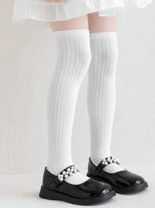 1双/4双儿童平头条纹过膝袜，公主风长筒袜，适合女童，四季百搭，秋冬 - 彩色 - 查看 11