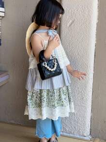 New Embroidered Pearl Chain Handbag Shoulder Bag Phone Mini Square Purse - A - View 8