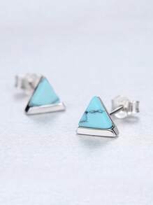1 Pair Turquoise Triangle Stud Earrings, S925 Sterling Silver Platinum Plated Fashion Luxury Ear Studs, Unisex - Silver - View 9