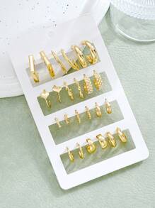 17KM 48pcs/Set Fashion Rhinestone Small Hoop Earrings, Minimalist Style Everyday Earrings For Women, Suitable For Date, Holiday, Anniversary Gift - Golden 1 - View 5