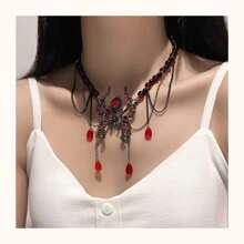 [Collar de araña de estilo oscuro] Colgante de perla de vidrio y aleación, collar de cadena de clavícula de estilo gótico de Halloween, joyería de moda versátil para mujer