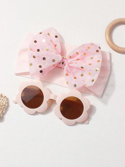 1pc Soft Stretchy Baby Hair Band + 1pc Adorable Kids Sunglasses, Suitable For Spring & Summer