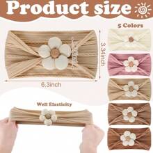 5 种颜色婴儿花朵头带，柔软女婴头带尼龙头带，适合女婴婴儿洗澡，适合新生儿婴幼儿的花朵发饰 - 彩色 - 查看 2