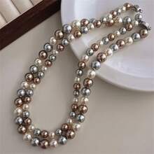 1 pieza Elegante collar de perlas de agua dulce - Mezcla de colores tipo caramelo, Cadena de clavícula de lujo para mujer, Adecuado para uso diario y como regalo