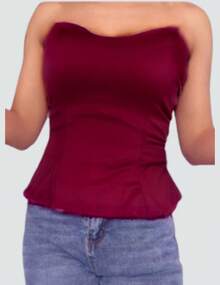 Top Strapless Ajustado con Vuelo Bajo, Escote de Corazon y Resorte en Espalda | Sudan - Vino - Ver 2