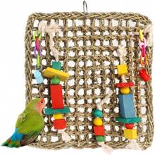 Parrot Climbing Net Woven Grass Net Chew Grind Teething Interactive Toy For Small & Medium Parrots, Parrot Cage Decor