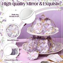 Bộ 36 món quà tặng tiệc theo chủ đề bướm, bao gồm 12 gương nhỏ gọn, 12 thiệp cảm ơn, 12 túi Organza, không cần điện, không lông vũ, dành cho đám cưới, tiệc cô dâu, tiết lộ giới tính, sinh nhật - Màu tím - Xem 4