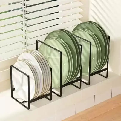 1pc/2pcs Stainless Steel Drawer-Style Dish Rack, Vertical Plate Holder For Kitchen Cabinet, Countertop And Pantry Storage, Rust-Proof Draining Rack
