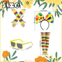Set de 6 piezas de conjunto de disfraz de actuación, incluye diadema con arco, gafas, guantes y calcetines de arcoíris, disfraz de juego de roles, accesorios para actuaciones en el escenario, decoración de fiestas de bar/club EDM, props de fotografía, perfecto para fiestas, mascaradas, etc., un gran regalo para familiares y amigos en el baile de graduación