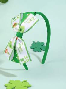 1 stuk schattige groene klaverprint strik haarband meisjes haaraccessoires