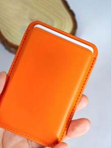 1 pieza Soporte de tarjetas magnético de piel sintética, estuche compacto y práctico para tarjetas, compatible con 12/13/14/15/16 con pegatina trasera para almacenar tarjetas bancarias/de identificación/de acceso y monedas