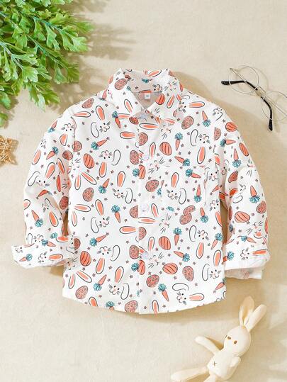 Camicia a maniche lunghe con stampa colorata di Pasqua sul colletto, per bambini, adatta per primavera/estate