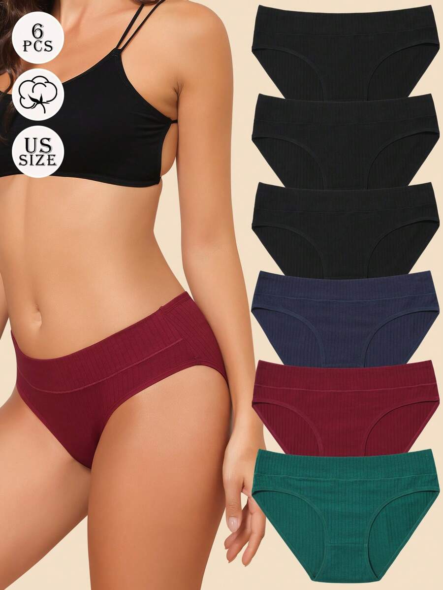 6-Pack Women's Striped Mid-Rise Comfort Briefs, Simple Style, Stretch  Breathable Panties - 彩色 - 查看 1
