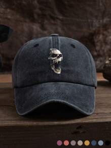 1 pieza Gorra de béisbol unisex con estampado de calavera, de uso casual al aire libre, ajustable y de tela suave lavada, adecuada para uso diario