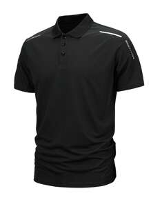 3pcs/Set Men's Sports Polo T-Shirts, Elastic Quick Dry Casual Short Sleeve Polo Tops, Summer - Black - View 3