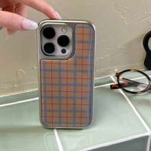Grid Silver Frame Yellow Plaid Pattern Phone Case Compatible With Apple IPhone 16 Pro Max / 15 Pro Max / 14 Pro / 13 - Orange - View 9