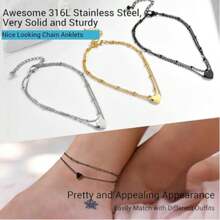 女士不锈钢链式脚链，银色/金色/黑色，脚链防过敏，8.5-10.5 英寸可调节