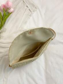 High-Quality Envelope Shaped Woven Paper Rope Clutch Bag, Versatile Shoulder Crossbody Small Purse - Beige - View 5