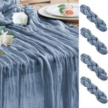 Toalha de mesa com estampa de queijo azul-acinzentado, toalha de mesa de gaze boho, toalha de mesa longa e transparente simples, tecido de gaze, pano de queijo de fazenda, adequado para chá de bebê, casamento, noiva, festa de aniversário, decoração de mesa de jantar