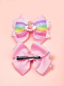 2pcs Digital Print Rainbow Glitter Bow Hair Clips, Suitable For Daily Outfits, Festival, Prom, Valentine's Day, Back To School And Graduation Occasions