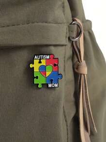 1 Pc," Mom" Enamel Pin Rainbow Puzzle Pieces Badge Jewelry Mother Autistic Awareness Pin For Clothes Bag Charm School