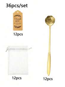 54pcs/36pcs/18pcs Gold Stainless Steel Tea Spoon Favor Set With Gift Cards & Tulle Bag, Coffee Cake Dessert Stirring Spoons, Ideal For Wedding, Bridal Shower, Guest Tea Party, Home Kitchen Party Favors
