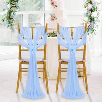 2pcs Blue Chiffon Table Runner, Romantic Wedding Decor For Bridal Shower, Ceremony, Banquet, Celebration, Party Chair Back Decoration