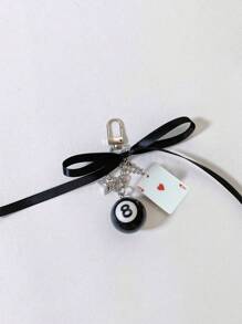 Y2k Black Six Sided Dice Billiards Rhinestone Star Playing Cards Pendant, Bag Decoration, Black Bow Ribbon Decoration Keyrings Bag Pendant,Spade And Peach Card Decorative Pendant,Kawaii Faux Pearl Bowknot Bag Charm Keychain, Ins Style Heart Pendant Keyring Keychain,A Gift Suitable For Billiards And Card Enthusiasts, Friendship & Couples Gift, Bag Accessories,Novelty Gift For Family And Friends,﻿Mother's Day Gift - Multicolor - View 13