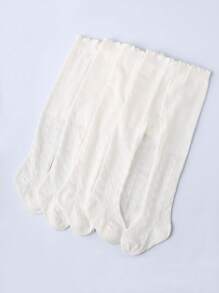4pcs Girls' Simple Versatile White Mesh Snug Fit Leggings, Spring/Summer - White - View 8