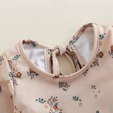 Infant Baby Girl Swimsuit One Piece Long Sleeve Rash Guard With Hat Set Floral Zipper Bathing Suit Beach Wear - Màu be - Xem 4