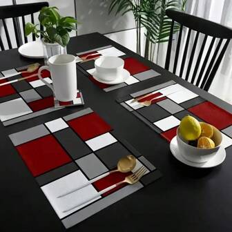 1/2/4/6/8 Pcs Luxury Placemat Set - Red Abstract Geometric Pattern Design, Table Decor Suitable For Holiday Party, Coffee Table And Home Decor, Kitchen Table And Room Decor Accessories