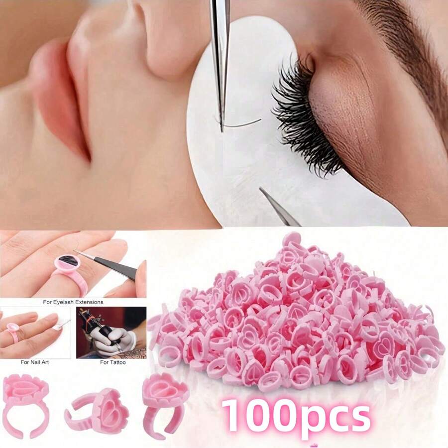 100pcs Reusable Washable Nail Polish Adhesive Microblading Cup, Eyelash Extension Glue Ring Holder, Beauty Tool Accessories