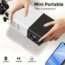 LIPETY Mini Projector,  Portable Projector 1080P Supported For Indoor Outdoor Movies, Phone Projector Compatible With IOS/ Android, Laptop, USB/SD/AV/HD TV Stick/  For Party Gifts, Halloween, Christmas, New Year Gifts, Etc - Black and White - View 8