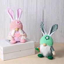 复活节侏儒装饰，1 件套毛绒复活节兔子手工制作的毛绒布娃娃兔子礼物可爱的复活节无脸兔子家居装饰，家居装饰 - 彩色 - 查看 4