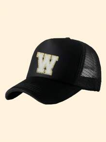 1pc Kids Letter A-Z Print Adjustable Baseball Cap, Sports Hat, Sun Hat, Suitable For Spring, Summer, Autumn - Black - View 57