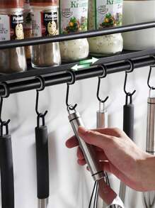 1pc Multi-Function Spice Rack, Wall Mounted Storage For Kitchen, Bathroom, Balcony, Space Saving, Waterproof & Rustproof, No-Drill Installation