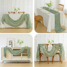 Caminho de mesa de pano de queijo verde sálvia, toalha de mesa de gaze boho, toalha de mesa de pano de queijo rústico transparente para chá de bebê, noiva, festa de aniversário, decoração de mesa