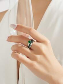 Set de 3 anillos de acero inoxidable con circonita cúbica de estilo elegante, joyería para damas, regalo para bodas, fiestas, reuniones sociales y citas