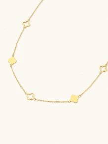 2pcs Fashionable Lucky Clover Pendant Jewelry Set, Gold Plated Stainless Steel Flour-Leaf Flower Design Necklace And Bracelet, Suitable For Women Daily Wear, Sexy Collarbone Chain Accessory Valentines - Gold - View 7