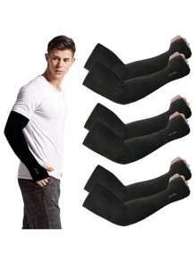 UV Sun Protection Arm Sleeves With Thumb Hole For Men Youth, Cooling Sleeve To Cover Tattoo Sunscreen Compression Arm Sleeve Summer Cooling Cuff For Men Outdoor Running Fishing Sun Protection Cover Sleeves Cover Arms Black Arm Sleeve - Multicolor - View 1