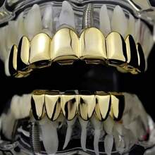 THATBOY 2PCS Simple Fashionable 14-Tooth Smooth Hip Hop Punk Style Blingbling Rapper Grillz Teeth Jewelry